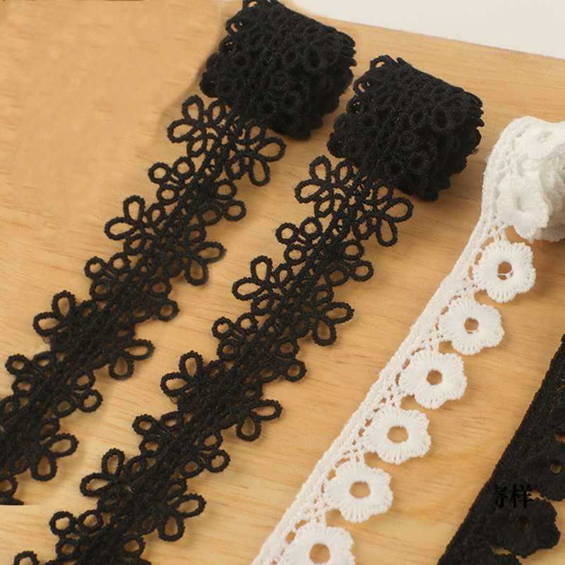 Embroidery Underwear - ผ้าลูกไม้ไหมนมสีดำขาวลายปัก 5Y แบบละลายน้ำได้ สำหรับงาน DIY ชุดชั้นใน