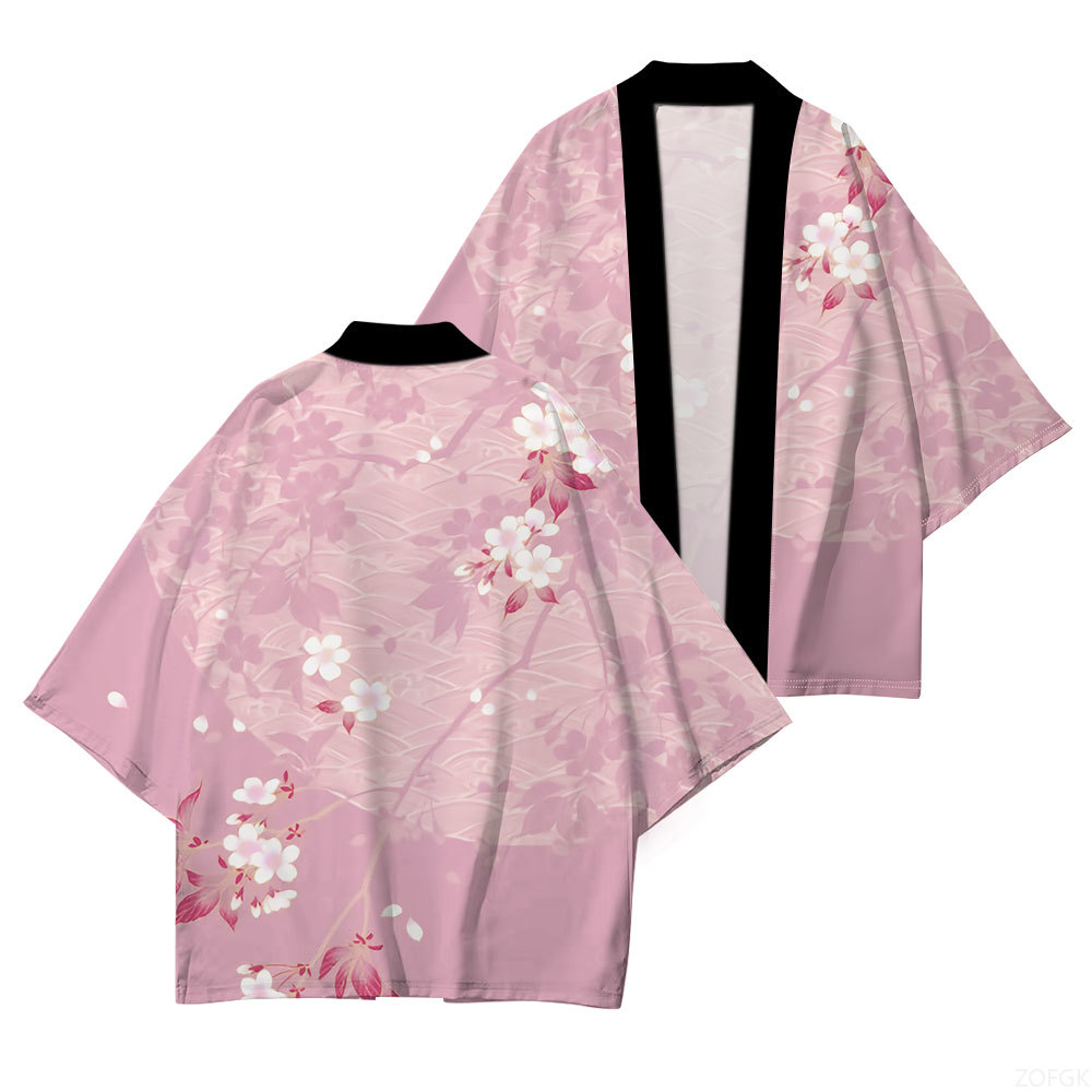 Embroidery Online - ชุดเดรสญี่ปุ่นแบบดั้งเดิมชุดกิโมโนญี่ปุ่น Cherry Blossom พิมพ์สบายๆคุณภาพสูงชุดกิโมโนครึ่งแขนแฟชั่นฤดูร้อน