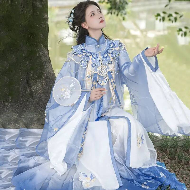 Embroidery Knit - สองเดือน [หลานจินหลัว] ใหม่ฮั่นฝูผู้หญิงราชวงศ์หมิงสไตล์มามีียนกระโปรงปักหนักคลาวด์ไหล่เสื้อคอปกสำหรับ