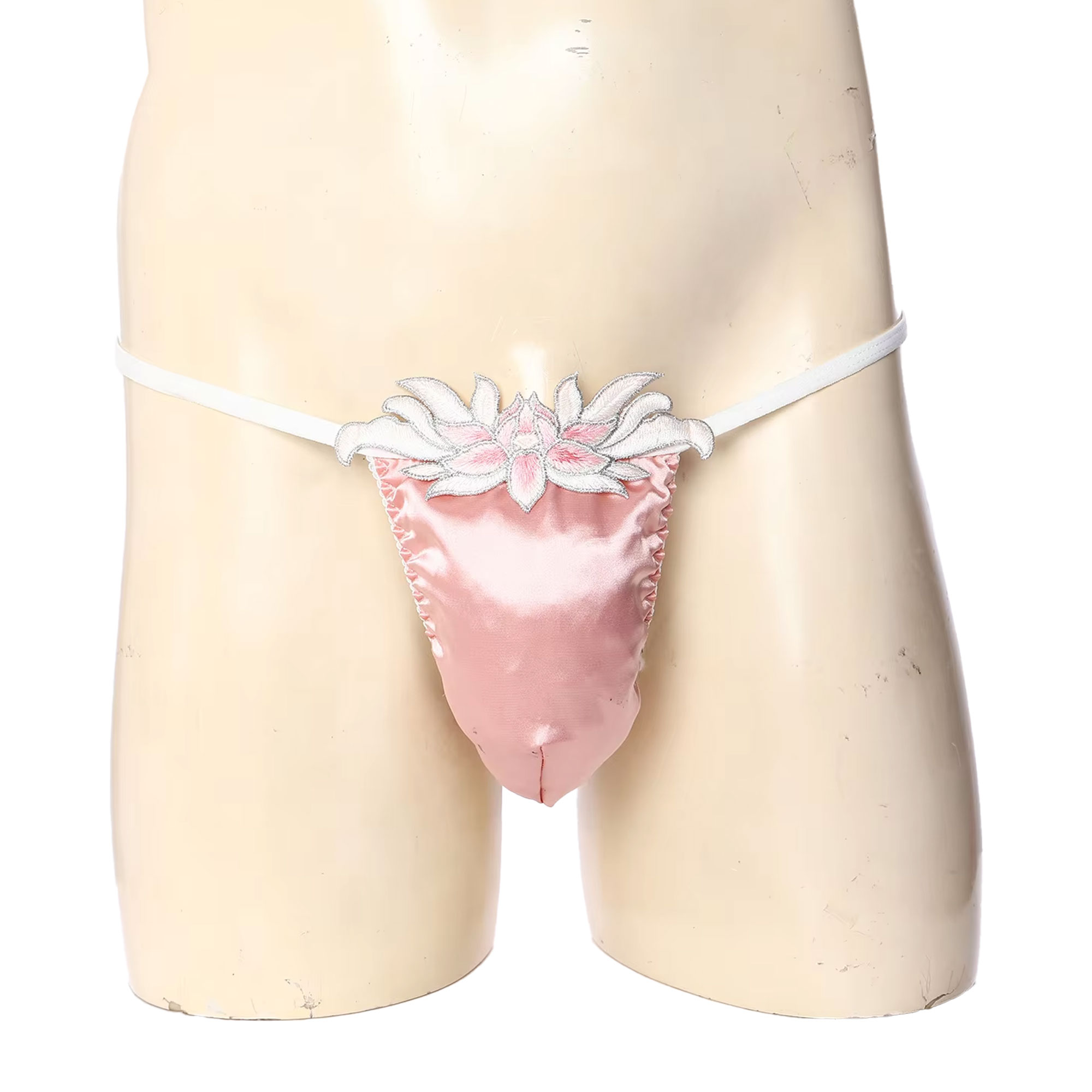 Embroidery Underwear - กางเกงในชายแบบ T-back ลายดอกไม้ปักลาย สายรัดแบบสปาเก็ตตี้ ไมโครบรีฟ ชุดชั้นใน