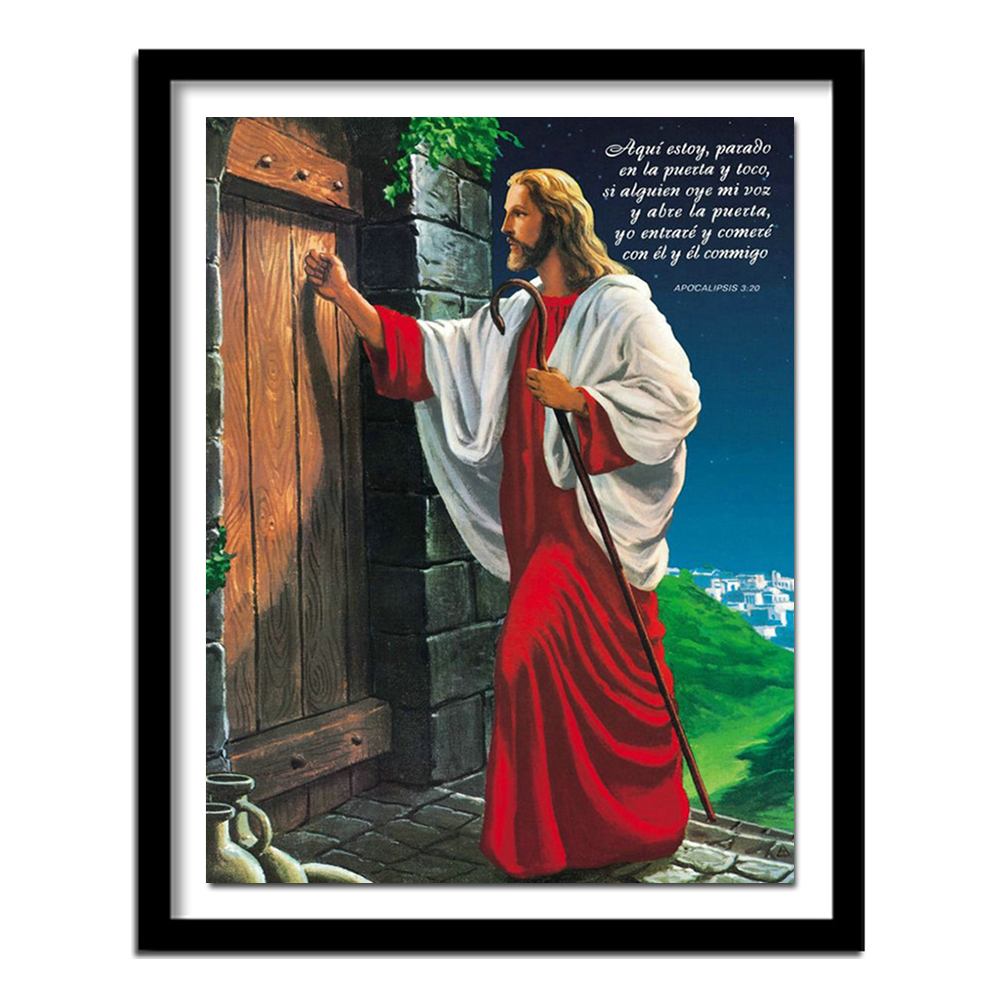 Embroidery Jesus - 5d Diy เย็บปักถักร้อยเพชรพระเยซูเคาะที่ประตูเต็มรูปแบบเจาะภาพวาดเพชร Cross Stitch Rhinestone