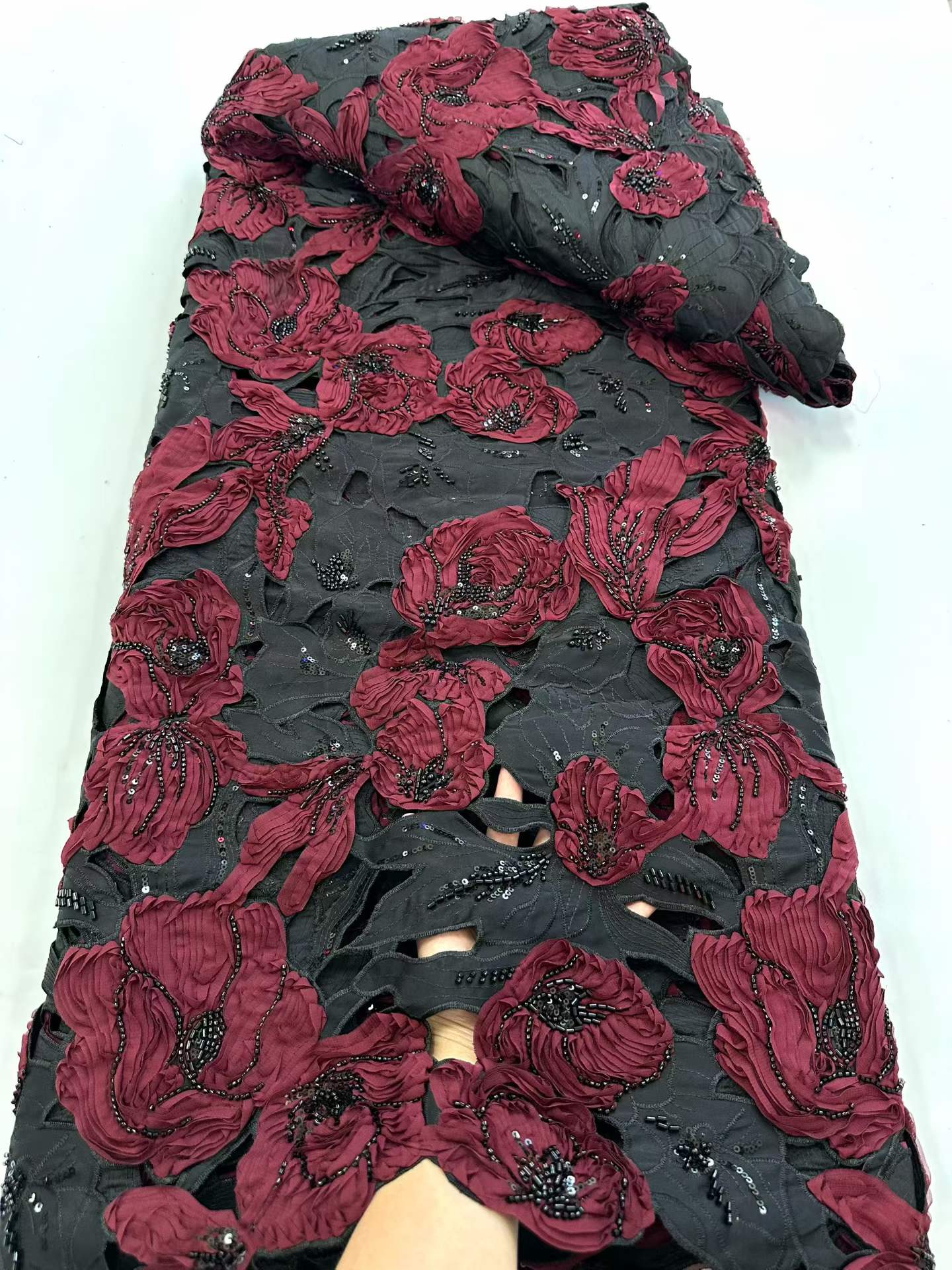 Embroidery Design 3D - ผ้าลูกไม้กีปัวร์แบบแอฟริกันไนจีเรีย ดีไซน์ใหม่หรูหรา ปี 2026 คุณภาพสูง พร้อมลายปัก