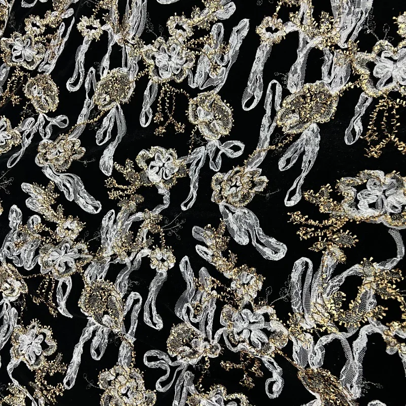 Embroidery Design 3D - ผ้ากำมะหยี่ปักลาย 3 มิติ ด้วยด้ายทองหรูหรา ระดับไฮเอนด์ สำหรับเสื้อผ้าดีไซเนอร์