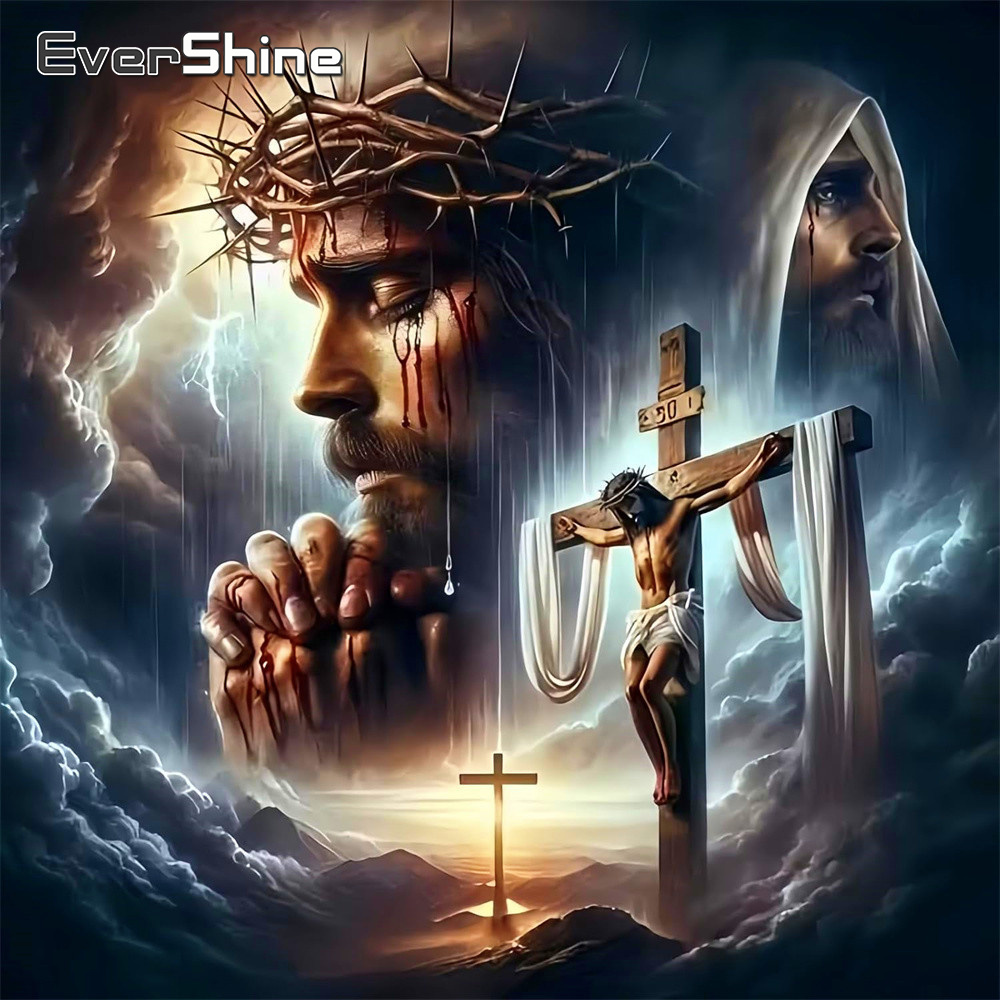 Embroidery Jesus - ภาพวาดเพชร Evershine ลายศาสนา รูปพระเยซู แบบเต็มสี่เหลี่ยมและวงกลม งานปักเพชร