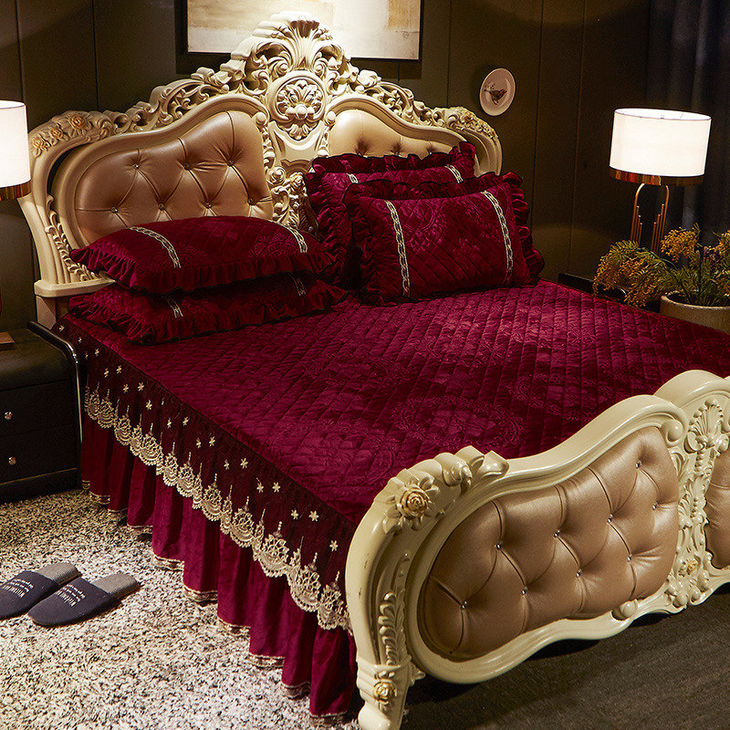 Embroidery Quilt Cover - Ai winsure-ผ้าคลุมเตียงกำมะหยี่ปักลายลูกไม้, ผ้าจีบ, ราชินี, ลายนูนสองชั้น, ผ้าคลุมเตียง,