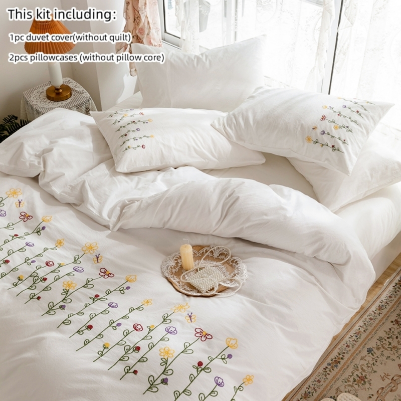 Embroidery Quilt Cover - 3 ชิ้นเย็บปักถักร้อยชุดผ้านวม (1 * ผ้านวม +