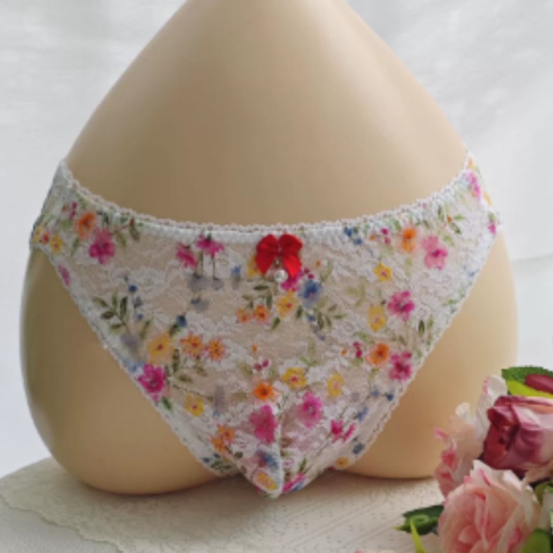 Embroidery Underwear - กางเกงในลูกไม้ผู้ชายแบบซีทรู เอวต่ำ ปักลาย สำหรับการแสดงสด งานปาร์ตี้ส่วนตัว ดีเจ