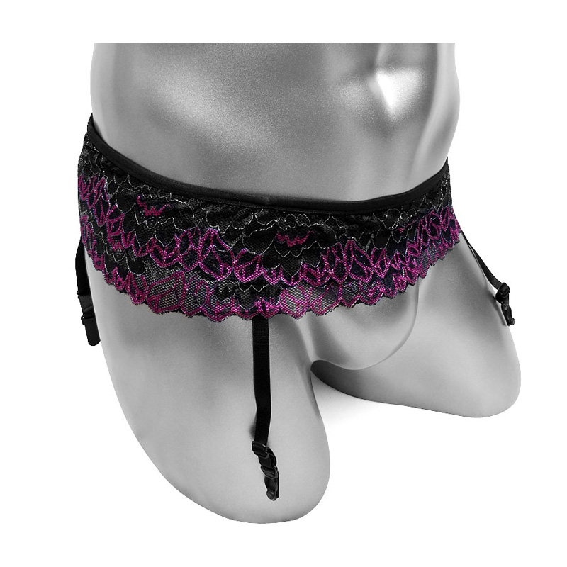 Embroidery Underwear - แฟชั่นเซ็กซี่ Suspenders Sissy แต่งตัว Sheer Lace