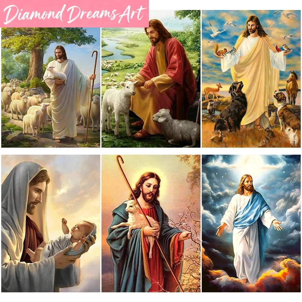 Embroidery Jesus - ภาพวาดเพชรแบบไร้กรอบ DIY ลายศาสนาคริสต์ พระเยซู พระเจ้า ภาพโมเสกเพชรเต็มรูปแบบ