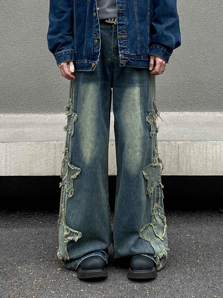 Embroidery On Jeans - กางเกงยีนส์ทรงหลวมปักลายดาวสไตล์ Y2K ปี 2026 สำหรับผู้ชาย ทรงขาตรงแบบวินเทจ