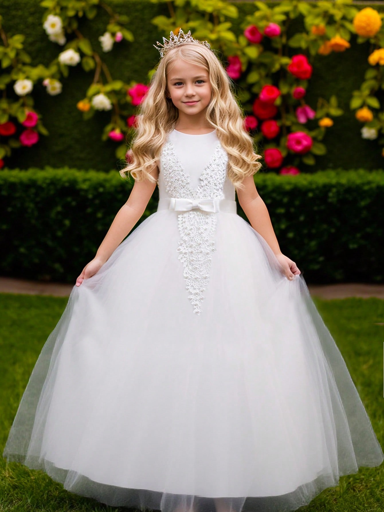 Embroidery White Dress - ชุดเดรสเด็กผู้หญิงสำหรับงานแต่งงาน แขกในงานแต่งงาน เด็กเพื่อนเจ้าสาว ลูกไม้สีขาว ชุดราตรีสำหรับงานแสดง งานปาร์ตี้