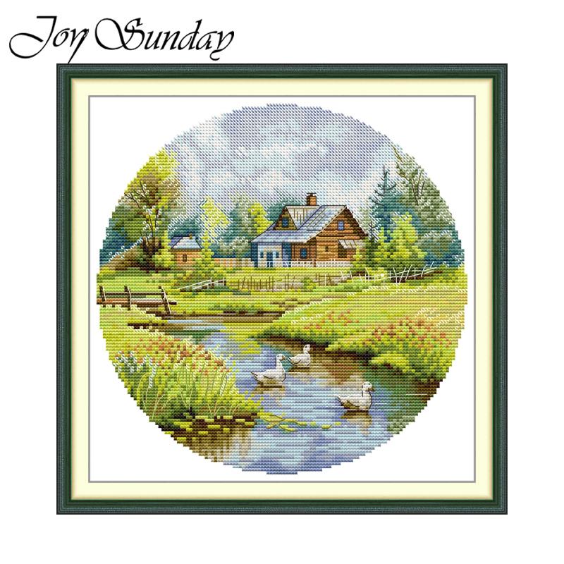 Embroidery Meaning - ชุดปักครอสติชลายซัมเมอร์วัลเล่ย์ แบบพิมพ์ลาย HD บนผ้า Aida 16CT