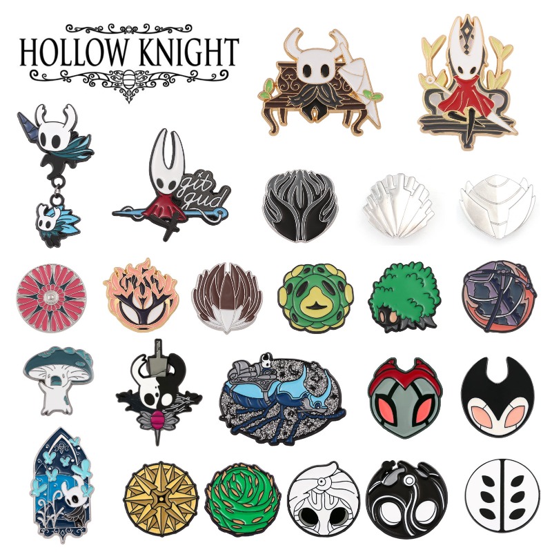 Embroidery Textile - เข็มกลัดโลหะเคลือบสีแบบหยดน้ำลาย Hollow Knight สำหรับตกแต่งกระเป๋าเป้ เสื้อผ้า ของสะสมธีมเกม
