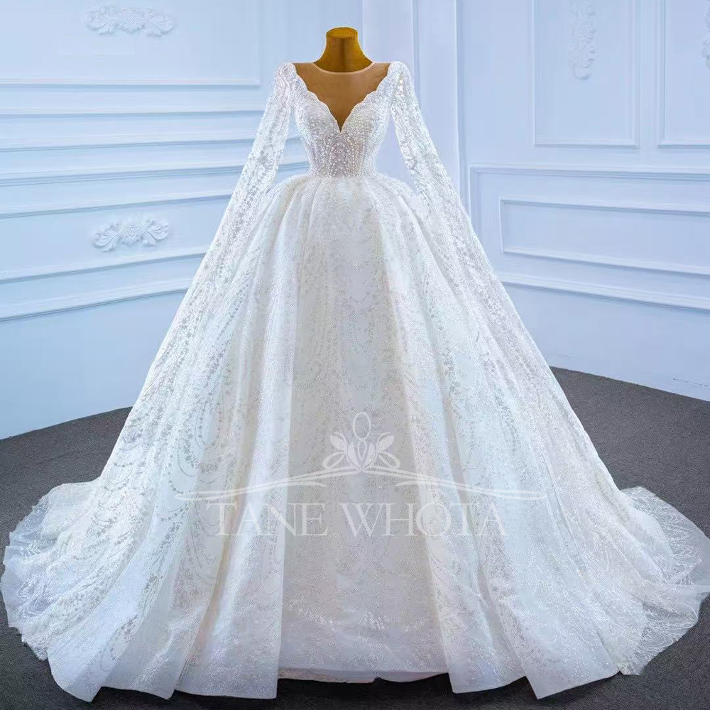 Embroidery White Dress - Vestido Casamento 2025 O-คอยาวแขนยาวLace Upกลับประดับด้วยลูกปัดSequinedที่กําหนดเองชุดแต่งงานสีขาว