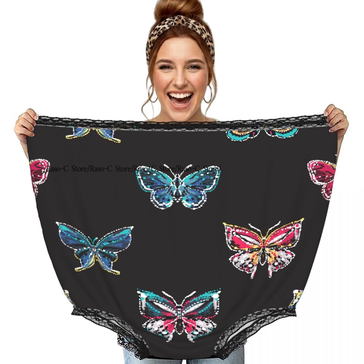 Embroidery Underwear - กางเกงในปักลายผีเสื้อเขตร้อนประดับเพชร ของขวัญตลกสำหรับคุณยาย