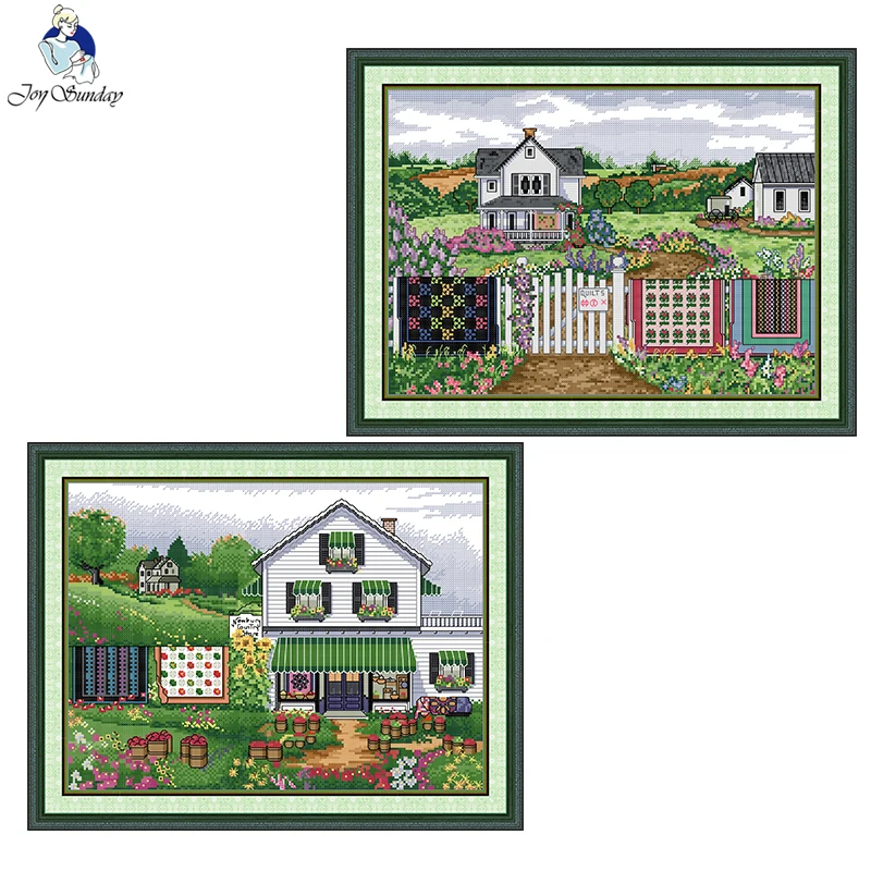 Embroidery Meaning - Joy Sunday Cross Stitchชุดฤดูใบไม้ร่วงคฤหาสน์รูปแบบนับพิมพ์ผ้าใบAida 16CT 14CT