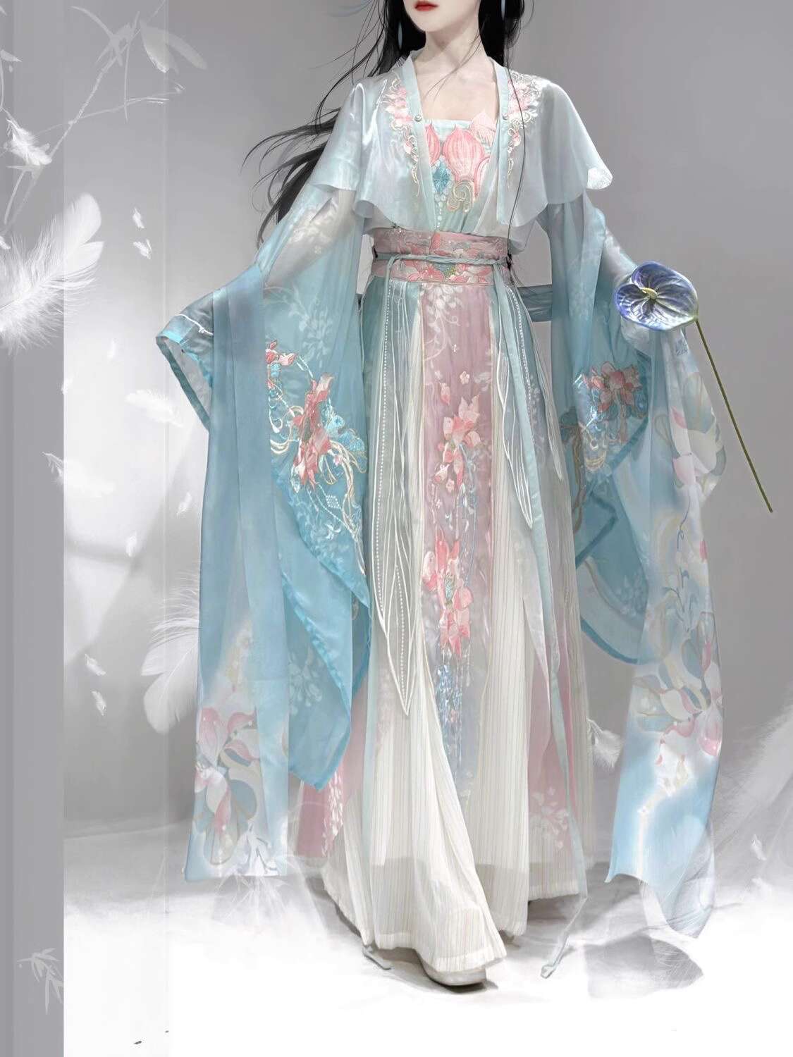 Embroidery Knit - ใหม่ Hanfu Wei Jinfeng อุตสาหกรรมหนักเย็บปักถักร้อยเอวกระโปรงยาวห้าชิ้นชุด Super