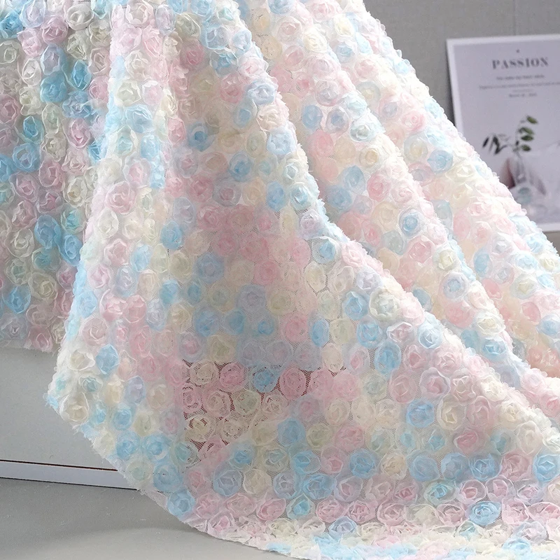 Embroidery Rose - ริบบิ้นผ้าปักลายดอกไม้ 3 มิติ สีสันสดใส ลายดอกกุหลาบและดอกโบตั๋น ผ้าชีฟองตาข่าย