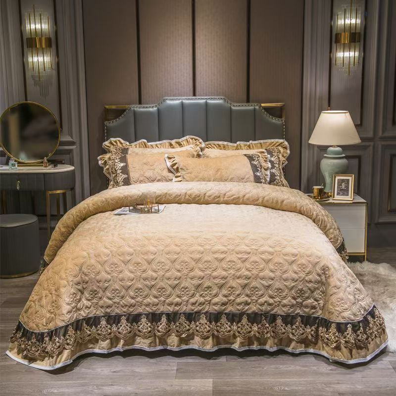 Embroidery Quilt Cover - หรูหรายุโรปคริสตัลกํามะหยี่ผ้าคลุมเตียง Queen King Size ลูกไม้เย็บปักถักร้อยเดี่ยวเตียงคู่ฤดูหนาว WARM