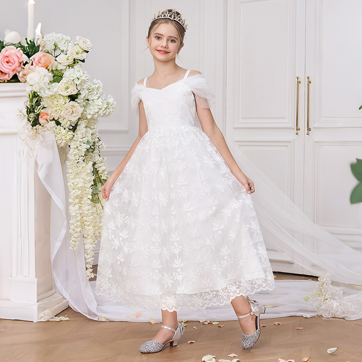 Embroidery White Dress - Elegant สีขาวเพื่อนเจ้าสาวสาวปาร์ตี้ชุดแฟชั่น Tulle งานแต่งงาน Baptism วันเกิดพรหมชุด