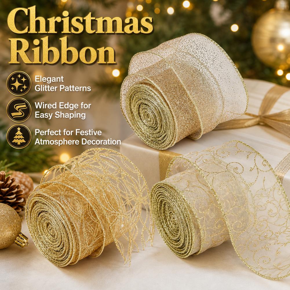 ริบบิ้นผ้าออร์แกนซ่าขอบลวดสีทอ - Embroidery Xmas Tree บทวิจารณ์และราคา