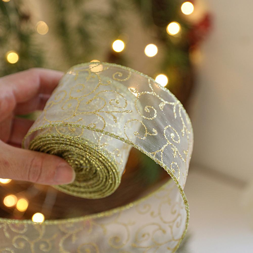 ริบบิ้นผ้าออร์แกนซ่าขอบลวดสีทอ - Embroidery Xmas Tree บทวิจารณ์และราคา