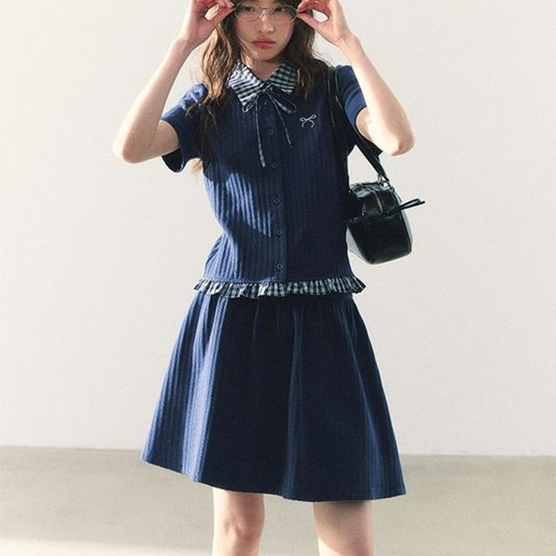 ฤดูร้อนถัก Preppy สไตล์ 2 ชิ้น - Embroidery Cotton Shirt บทวิจารณ์และราคา