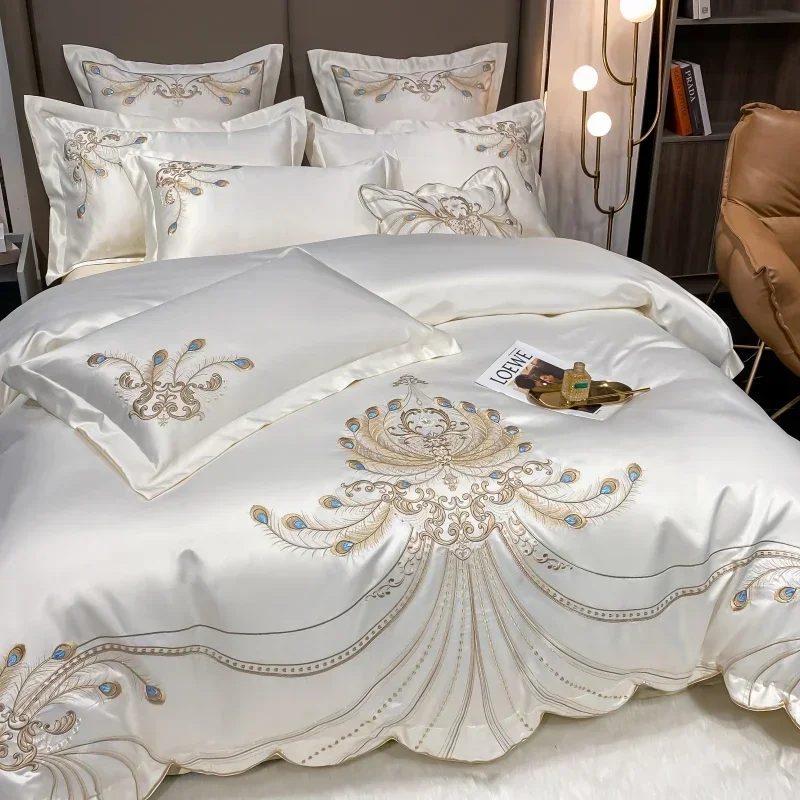 ชุดเครื่องนอนผ้าคอตตอนอียิปต์ป - Embroidery Quilt Cover บทวิจารณ์และราคา