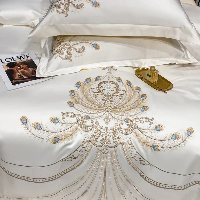 ชุดเครื่องนอนผ้าคอตตอนอียิปต์ป - Embroidery Quilt Cover บทวิจารณ์และราคา