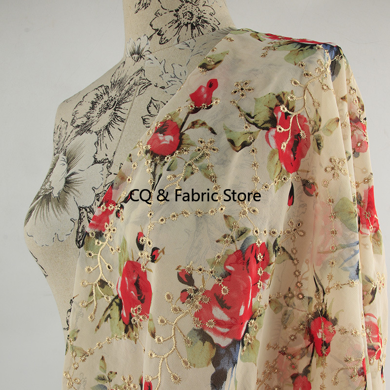 ผ้าชีฟองพิมพ์ลายปักลายดอกกุหลา - Embroidery Rose บทวิจารณ์และราคา