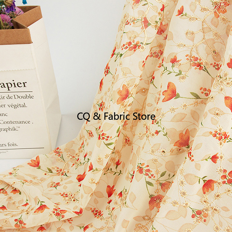 ผ้าชีฟองพิมพ์ลายปักลายดอกกุหลา - Embroidery Rose บทวิจารณ์และราคา