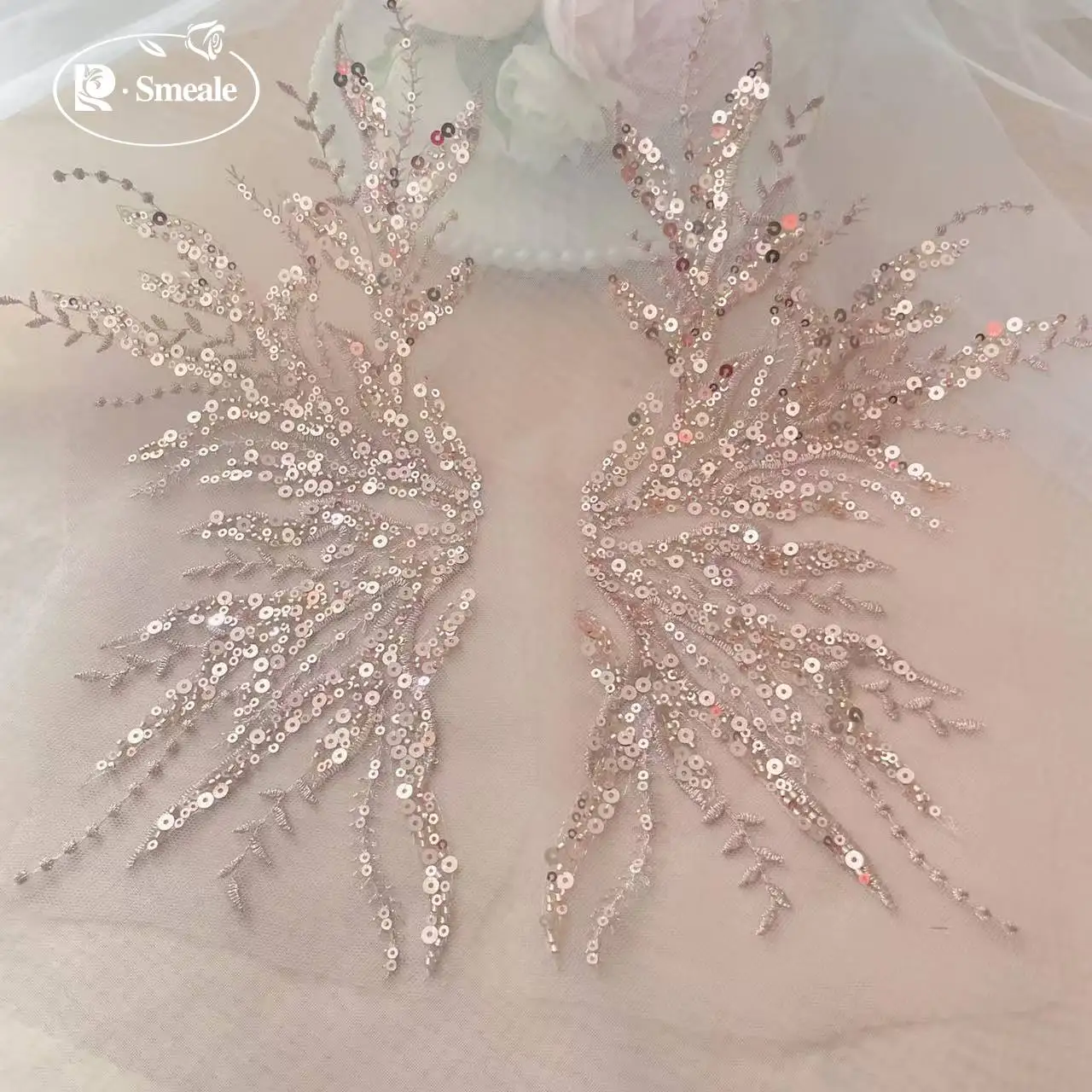 ลูกไม้ปักลายดอกไม้สีโรสโกลด์ปร - Embroidery Rose บทวิจารณ์และราคา