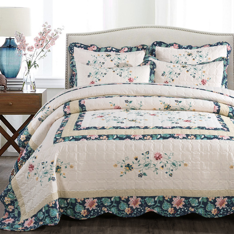 ชุดผ้านวมผ้าฝ้ายลายดอกไม้ชุดเค - Embroidery Quilt Cover บทวิจารณ์และราคา