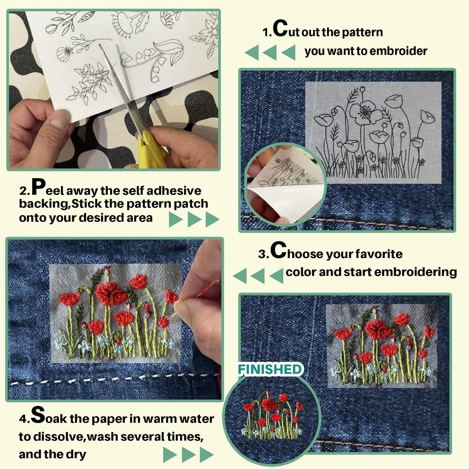 กระดาษปักลายดอกไม้แบบละลายน้ำไ - Embroidery Meaning บทวิจารณ์และราคา