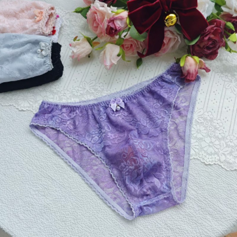 กางเกงในลูกไม้ผู้ชายแบบซีทรู เ - Embroidery Underwear บทวิจารณ์และราคา