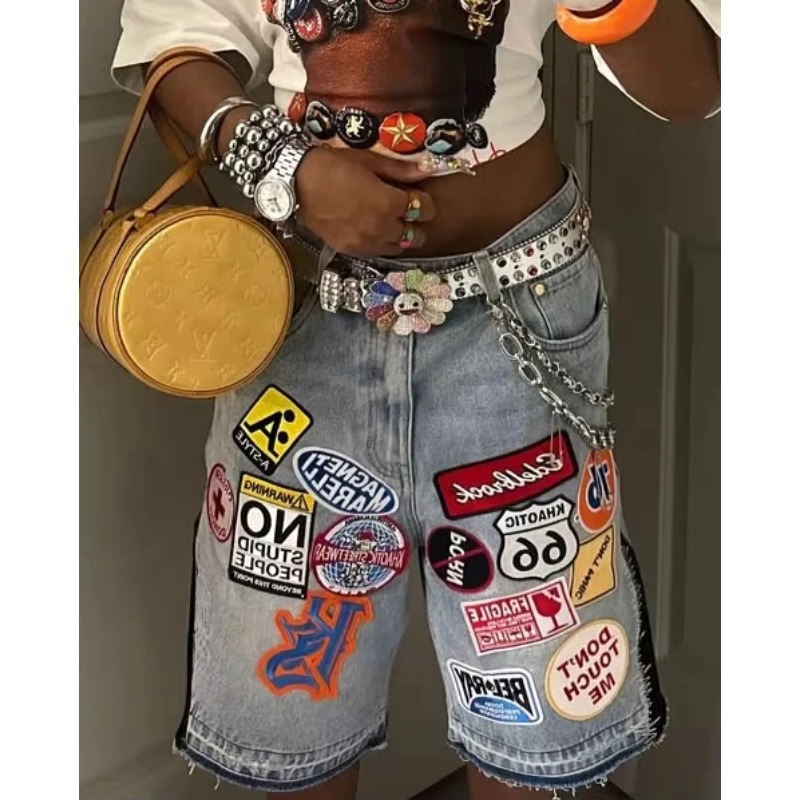 กางเกงยีนส์ขาสั้นสไตล์อเมริกัน - Embroidery On Jeans บทวิจารณ์และราคา