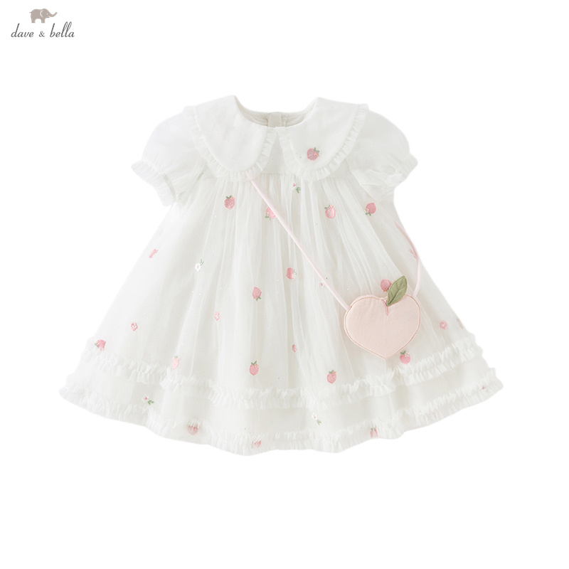 Dave Bella เด็กผู้หญิงตาข่ายชุ - Embroidery White Dress บทวิจารณ์และราคา