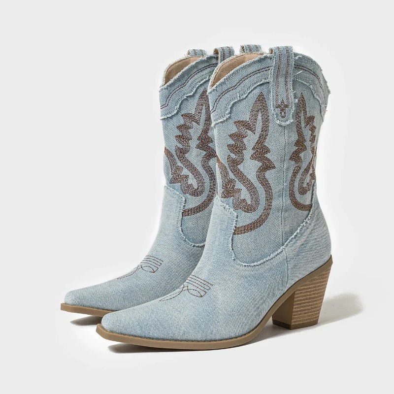 รองเท้าบูทคาวบอยสไตล์ตะวันตกปั - Embroidery On Jeans บทวิจารณ์และราคา