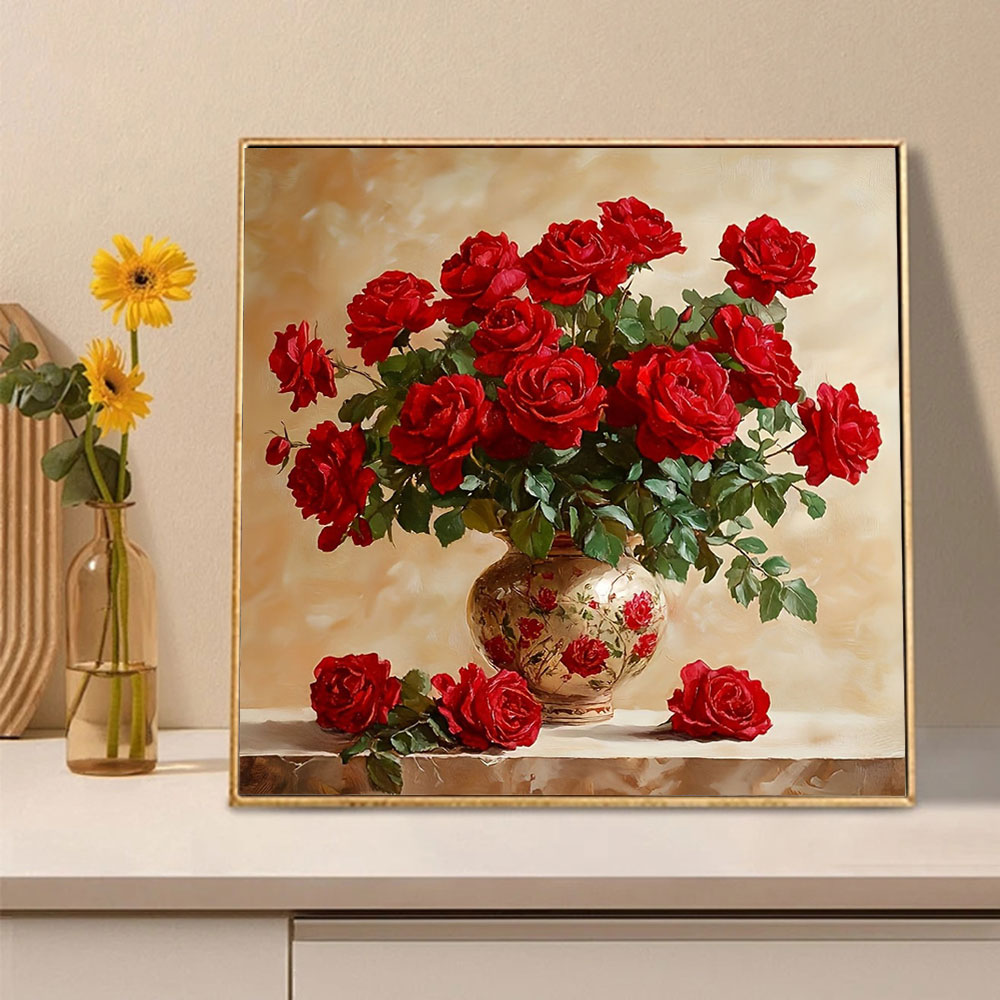 ภาพวาดเพชรรูปดอกกุหลาบ แบบเต็ม - Embroidery Rose บทวิจารณ์และราคา