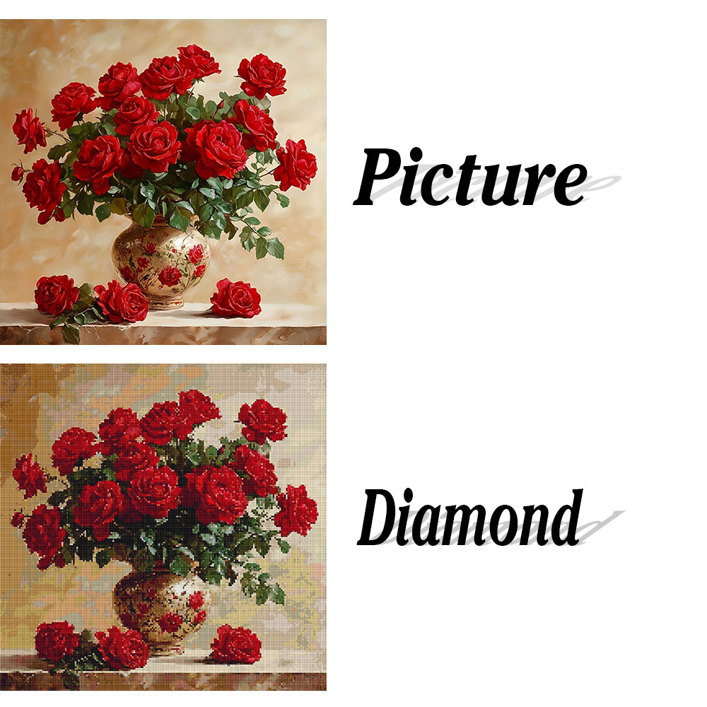 ภาพวาดเพชรรูปดอกกุหลาบ แบบเต็ม - Embroidery Rose บทวิจารณ์และราคา
