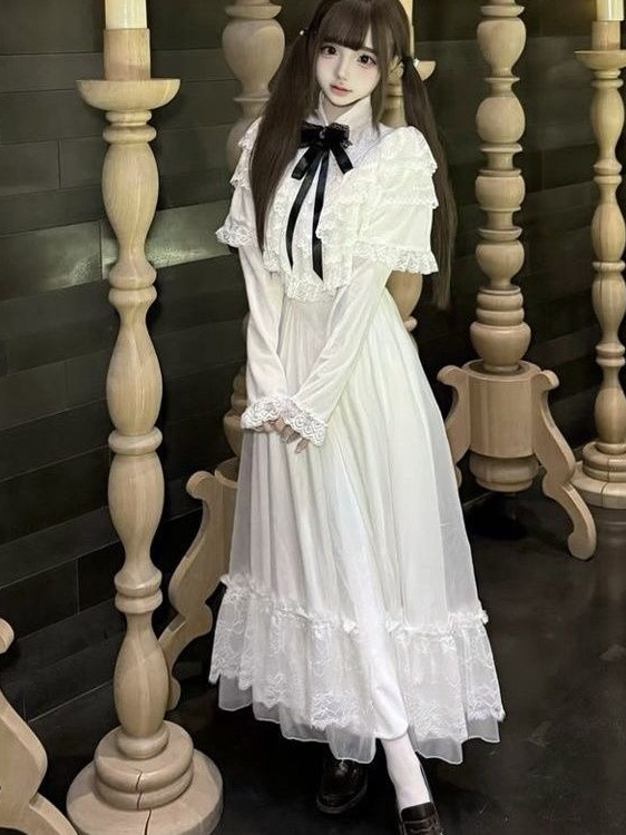 ชุดเดรสลูกไม้แขนสั้นสไตล์ญี่ปุ - Embroidery White Dress บทวิจารณ์และราคา