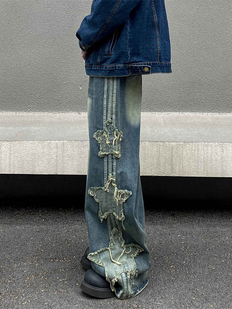 กางเกงยีนส์ทรงหลวมปักลายดาวสไต - Embroidery On Jeans บทวิจารณ์และราคา