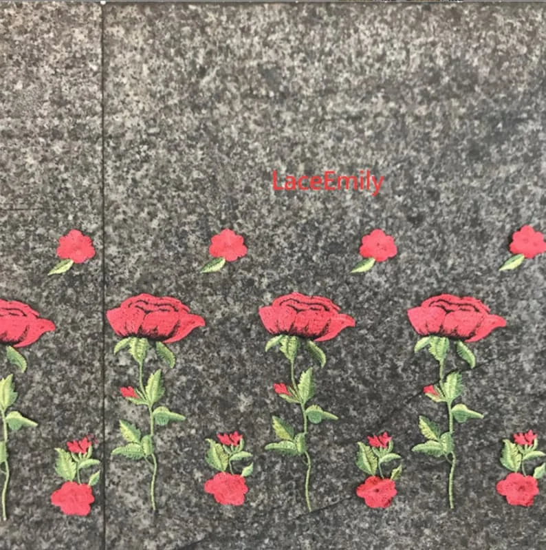 Red Rose ลูกไม้ผ้าดอกไม้เย็บปั - Embroidery Rose บทวิจารณ์และราคา