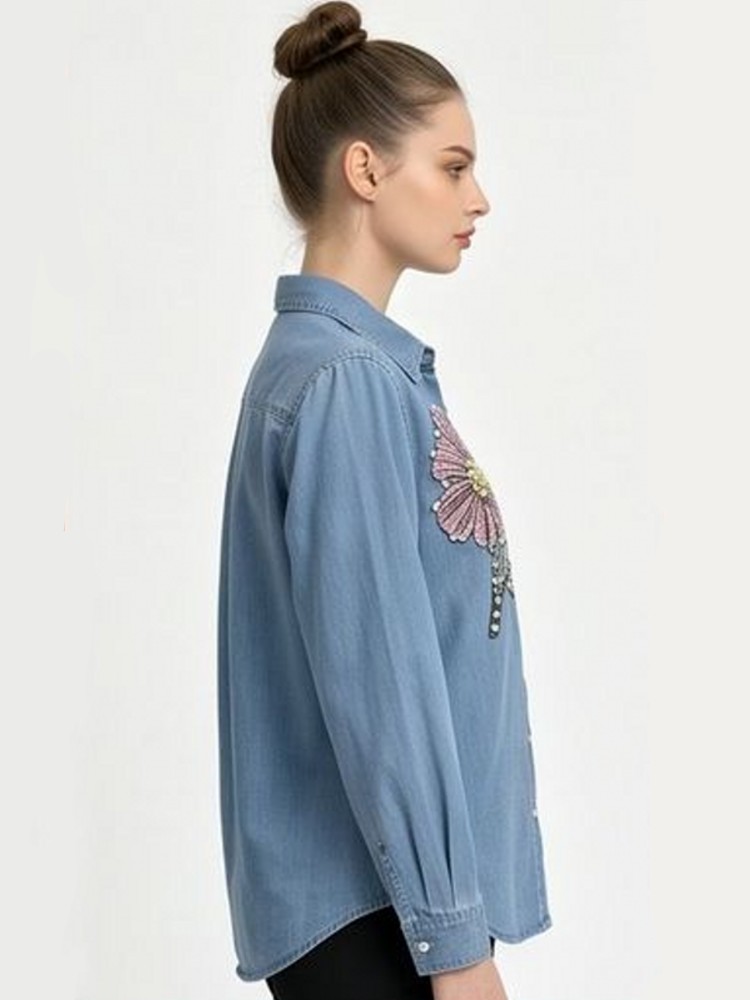 เสื้อผู้หญิงผ้าเดนิมปักลาย แขน - Embroidery Cotton Shirt บทวิจารณ์และราคา