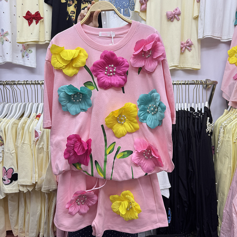 ฤดูร้อนสีสัน 3D ดอกไม้เสื้อยืด - Embroidery Cotton Shirt บทวิจารณ์และราคา