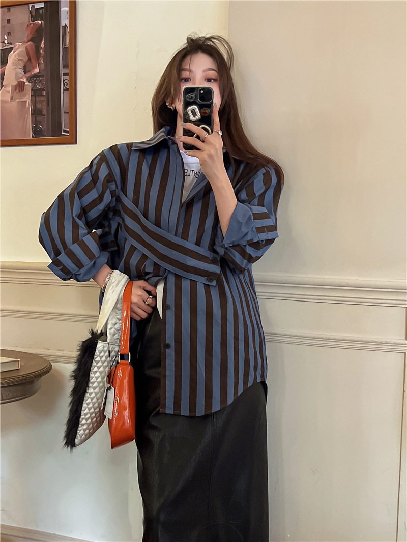 เสื้อเชิ้ตลายทางสไตล์เกาหลีแบบ - Embroidery Online บทวิจารณ์และราคา