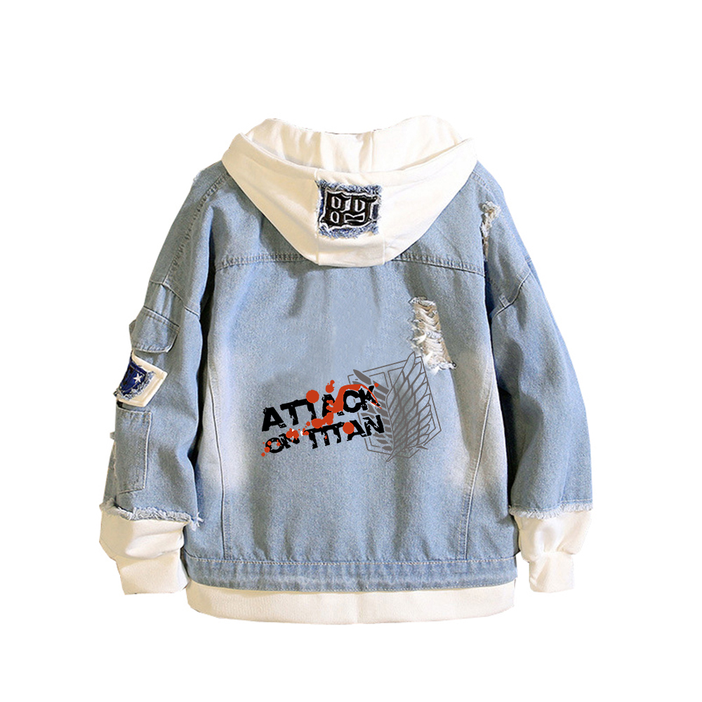 โจมตีTitan Anime Denimแจ็คเก็ต - Embroidery On Jeans บทวิจารณ์และราคา