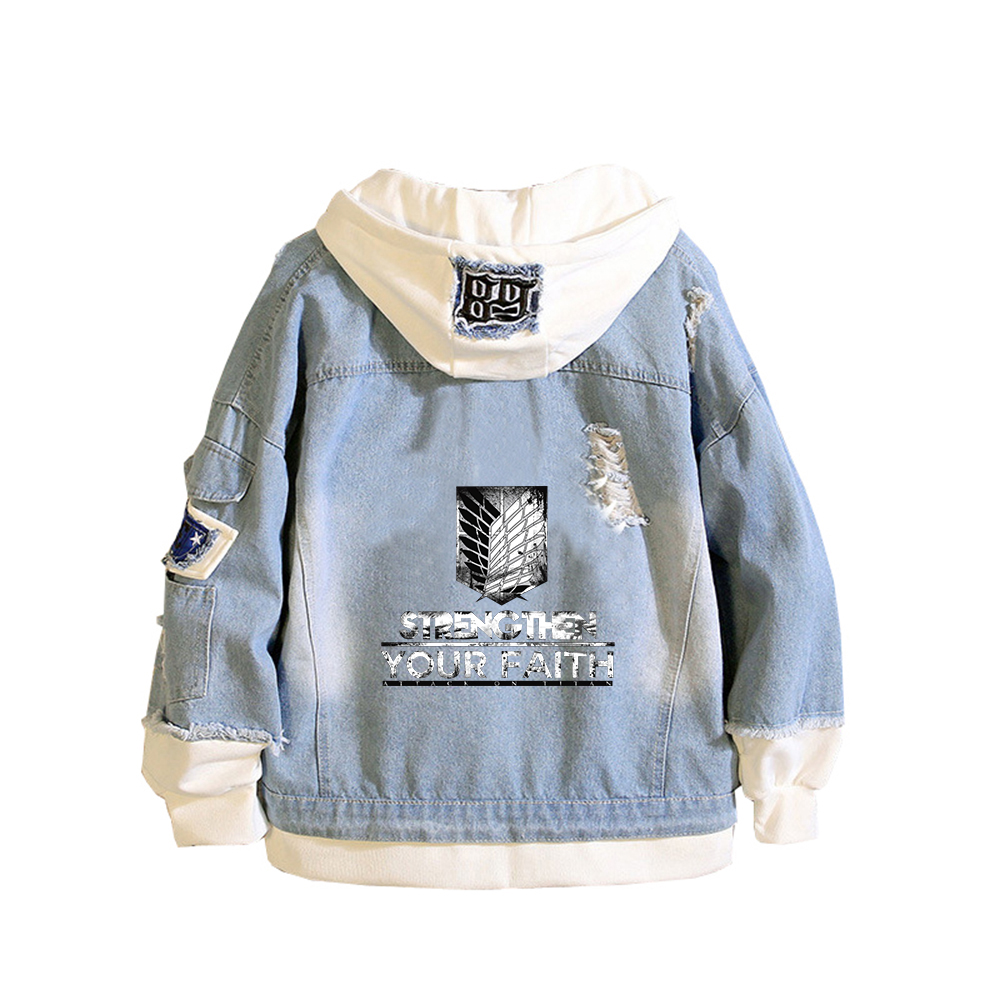 โจมตีTitan Anime Denimแจ็คเก็ต - Embroidery On Jeans บทวิจารณ์และราคา