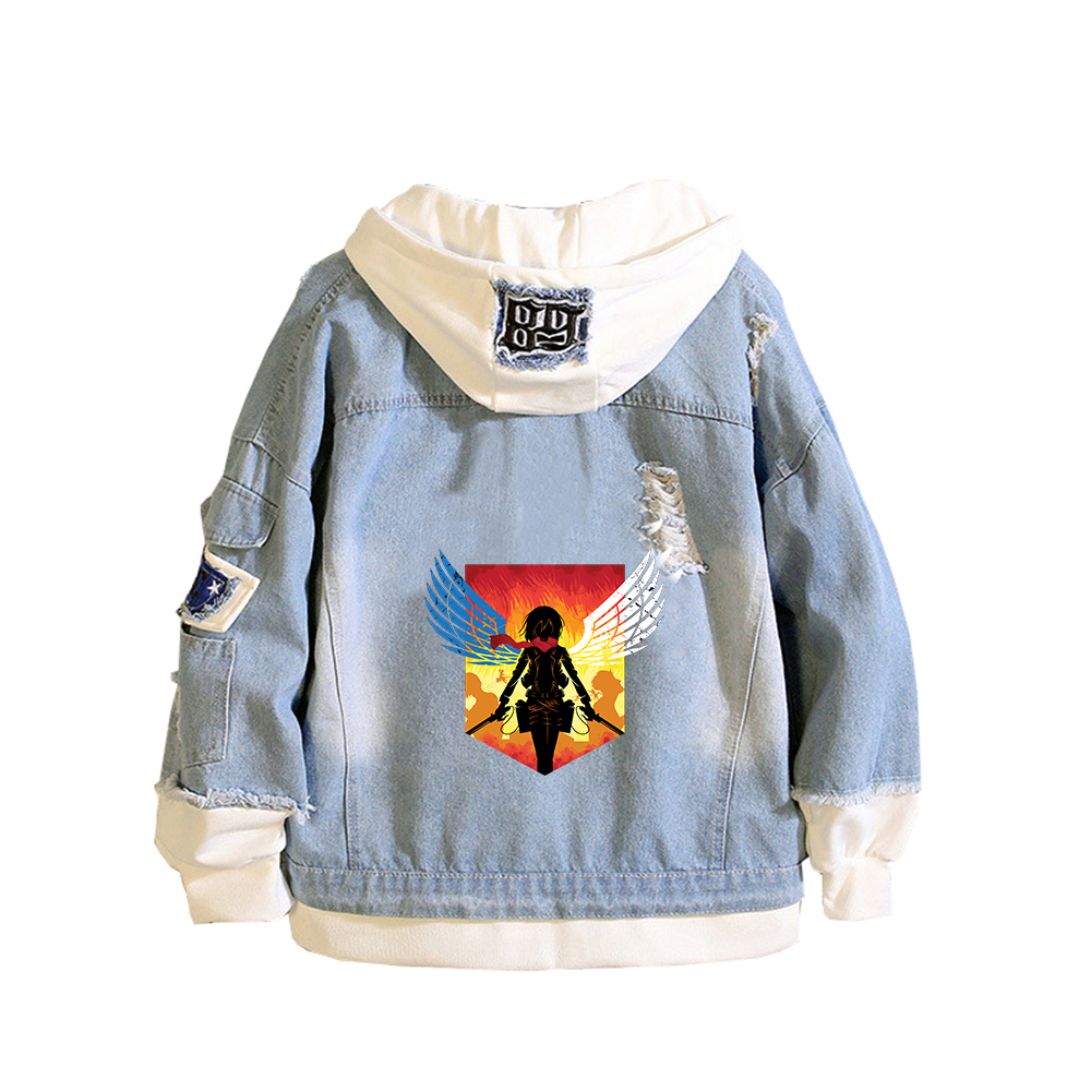 โจมตีTitan Anime Denimแจ็คเก็ต - Embroidery On Jeans บทวิจารณ์และราคา