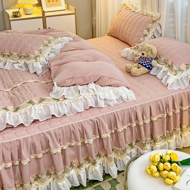 เกาหลีสีชมพู Princess ชุดเครื่ - Embroidery Quilt Cover บทวิจารณ์และราคา
